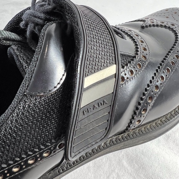 PRADA Black Leather Hook & Loop Men's Wingtin Brogues Oxfords Italy 7UK 8US - Picture 9 of 17